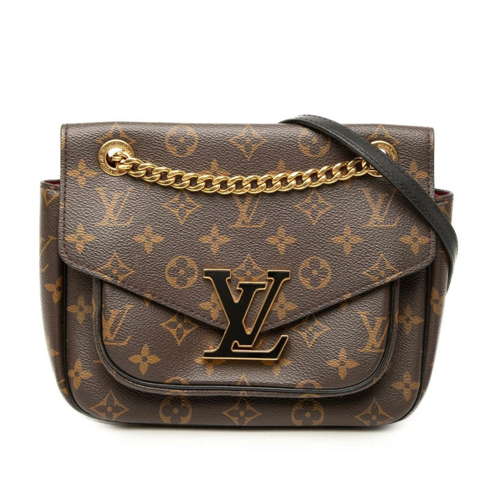 Louis Vuitton Monogram Passy Chain Shoulder Bag Brown Leather